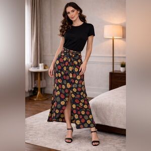 Wild Pony XS Floral Midi Skirt Twist Front High Waist Romantic Vintage NWOT